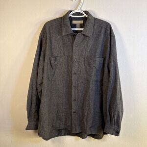 Natural Life Mens Wool Blend Long Sleeve Button Down Shirt Sz L Grey Sustainable